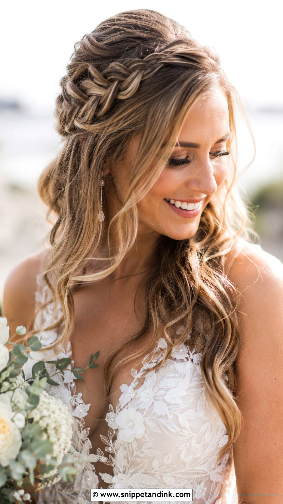 Half Up Half Down With Tendrils - Snippet and Ink - 25 Half-Up Half-Down Wedding Hair Front Pic Ideas