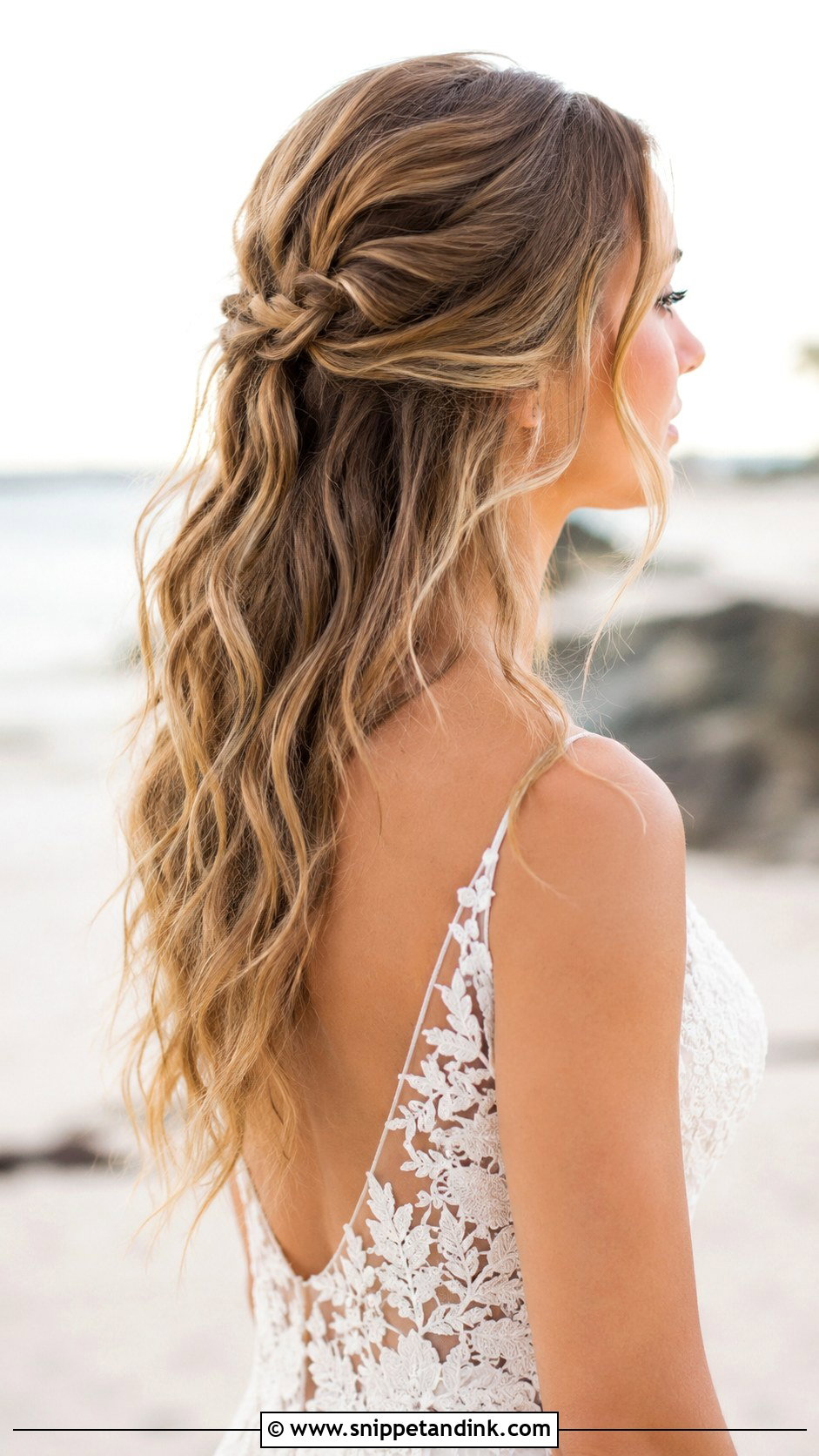 Half Up Half Down With Textured Waves - Snippet and Ink - 35 Half-Up Half-Down Wedding Hair Ideas