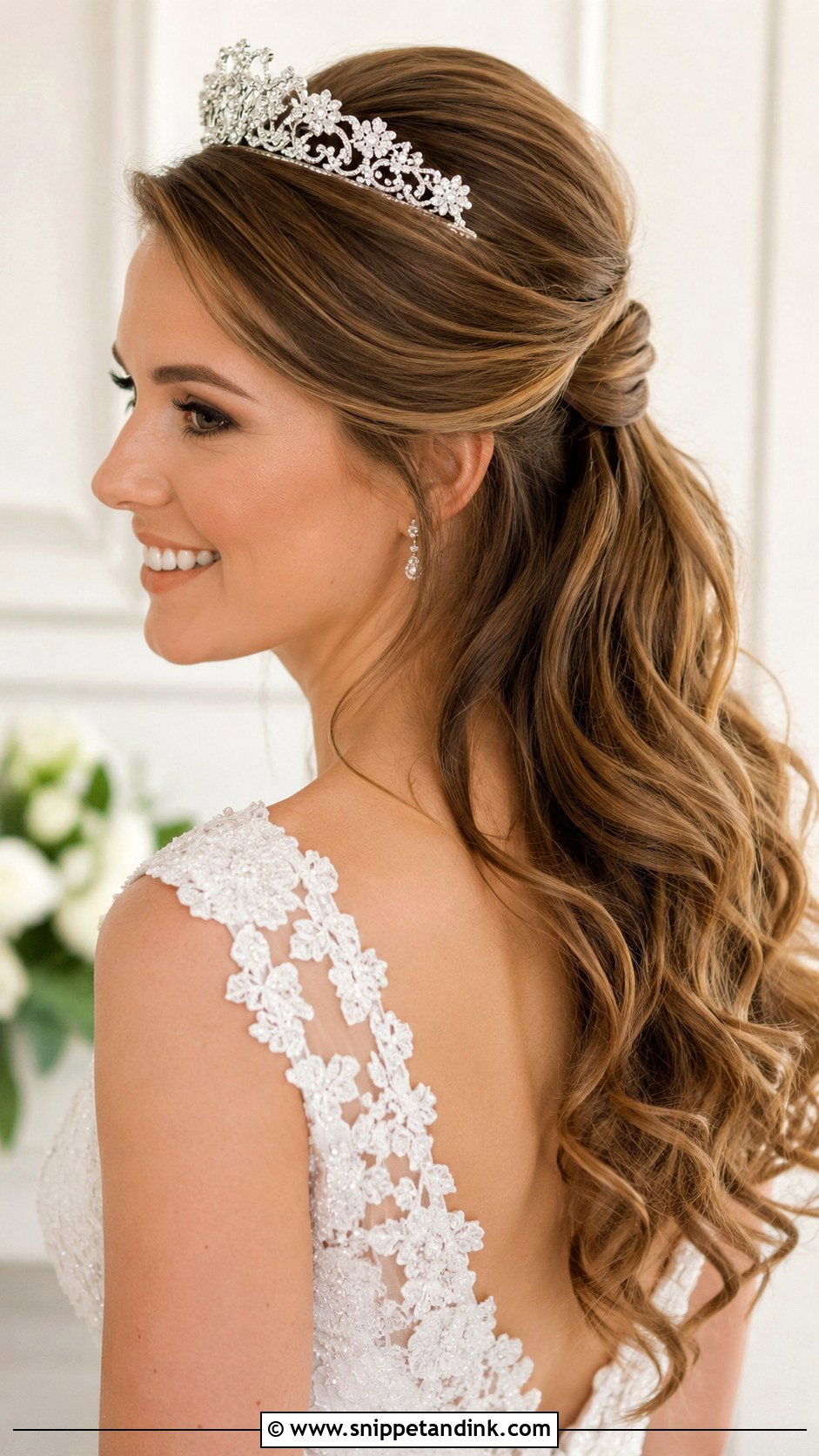 Half Up Half Down With Tiara - Snippet and Ink - 25 Bridal Tiara Hairstyles