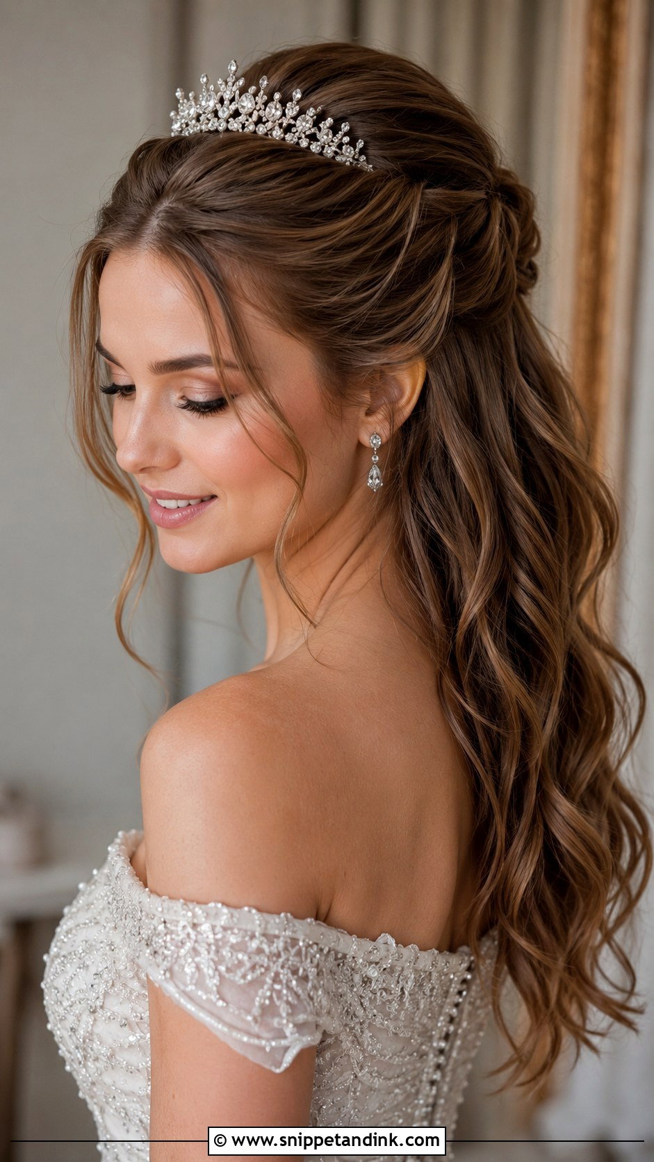 Half Up Half Down With Tiara - Snippet and Ink - 25 Half-Up Half-Down Hair for Wedding Ideas