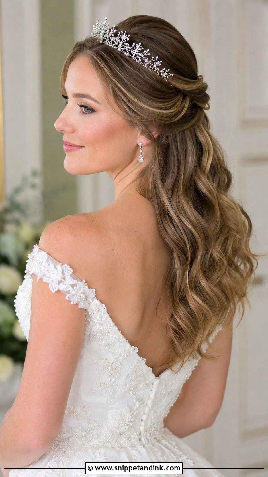 Half Up Half Down With Tiara - Snippet and Ink - 25 Short Hair Half-Up Half-Down Wedding Hairstyles