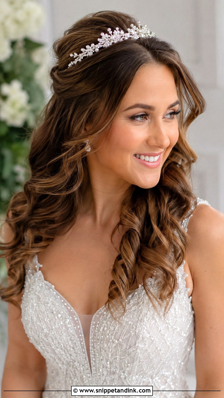 Half Up Half Down With Tiara - Snippet and Ink - 25 Wedding Hair with Tiara Ideas