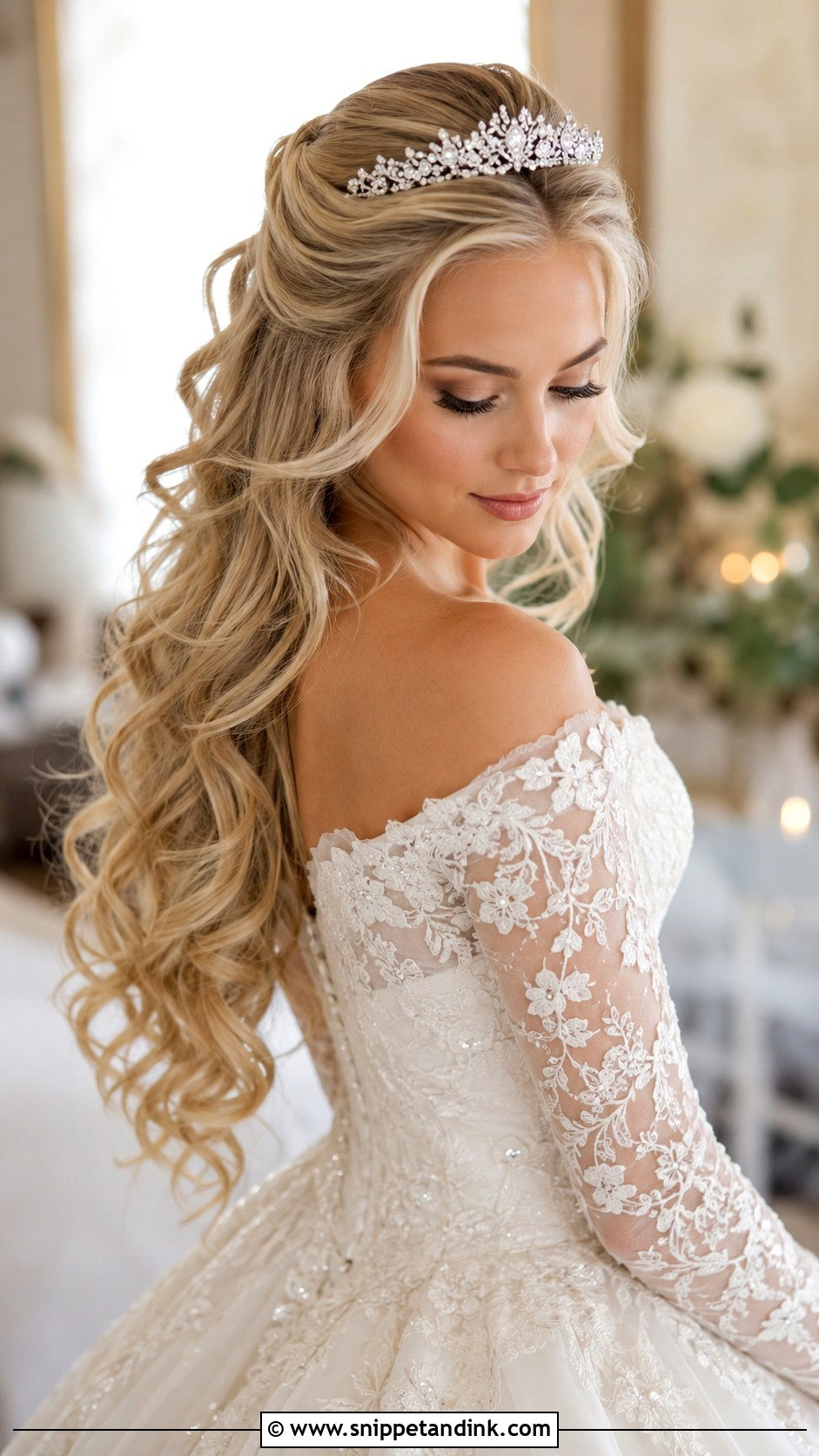 Half Up Half Down With Tiara - Snippet and Ink - 30 Half Updo Wedding Hair Ideas