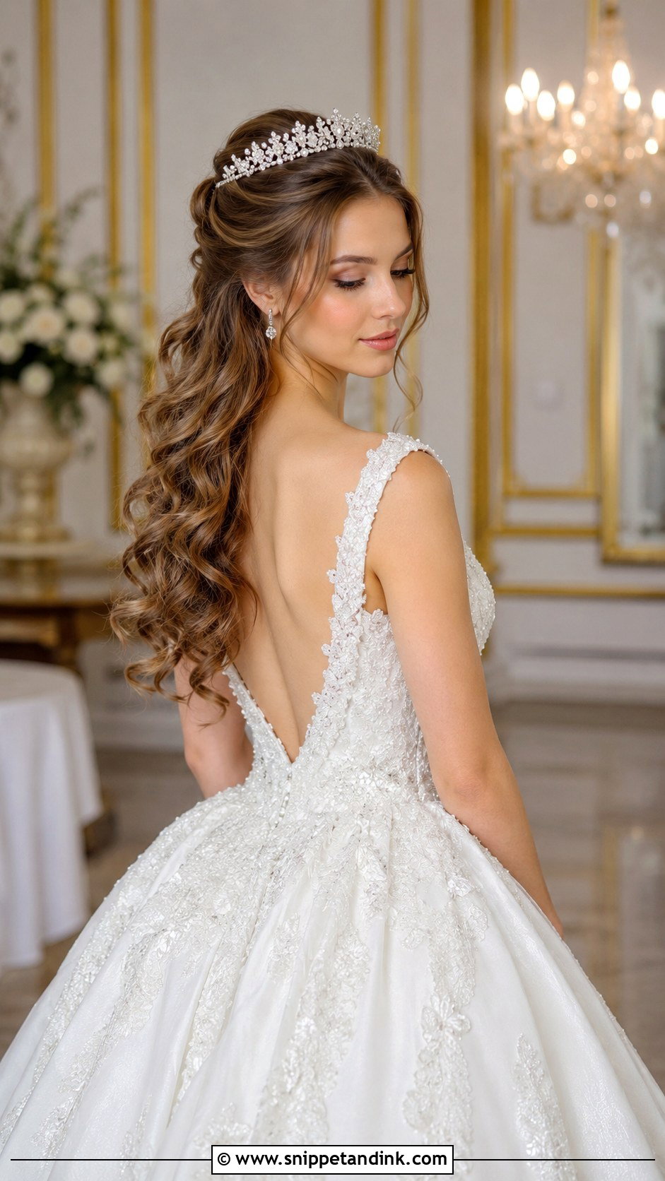 Half Up Half Down With Tiara - Snippet and Ink - 35 Bridal Half-Up Half-Down Hair Ideas
