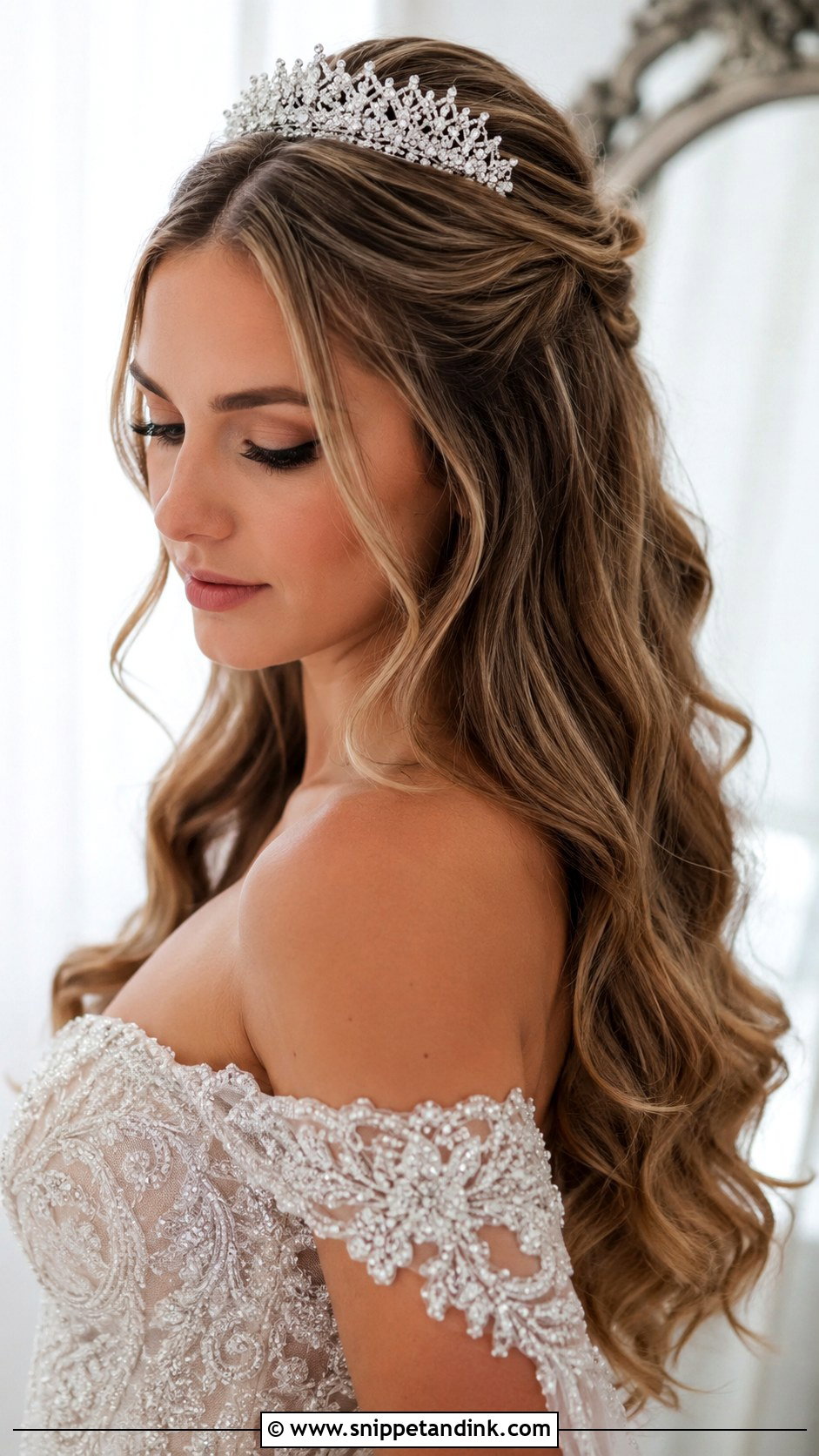 Half Up Half Down With Tiara - Snippet and Ink - 20 Bride Half-Up Half-Down Ideas