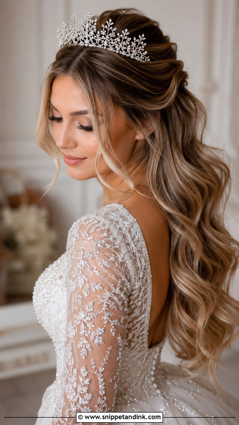 Half Up Half Down With Tiara - Snippet and Ink - 20 Half-Up Half-Down Wedding Hair Styles
