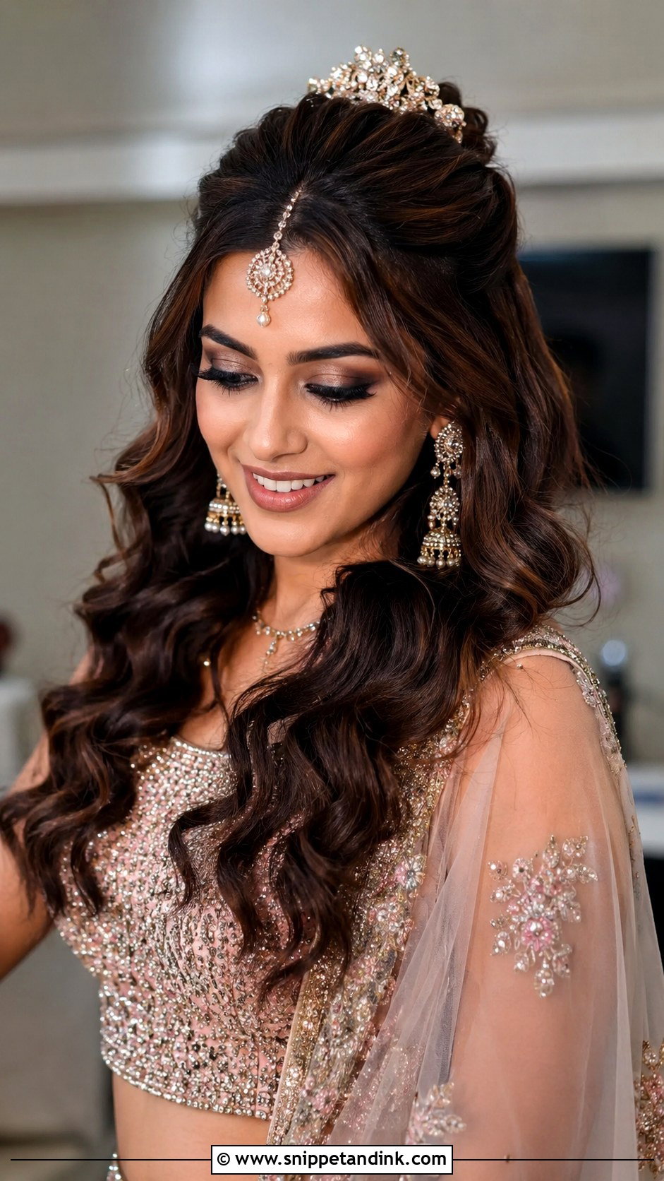 Half Up Half Down With Tikka - Snippet and Ink - 25 Indian Bridal Wedding Hairstyles