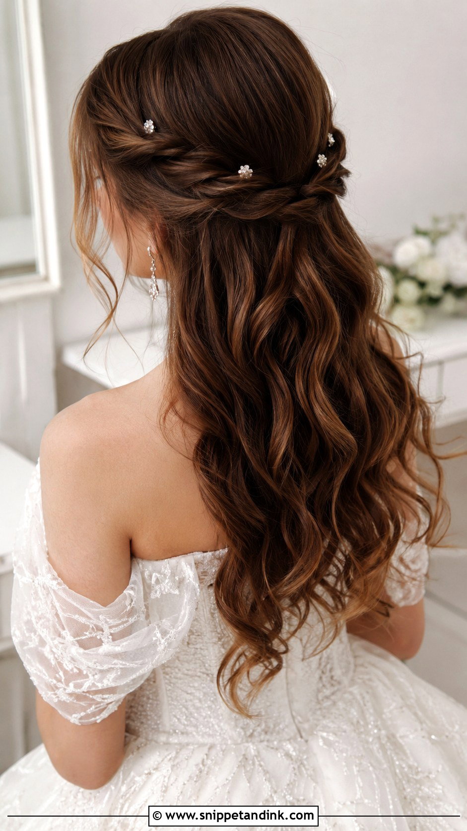 Half Up Half Down With Twisted Crown - Snippet and Ink - 25 Short Hair Half-Up Half-Down Wedding Hairstyles
