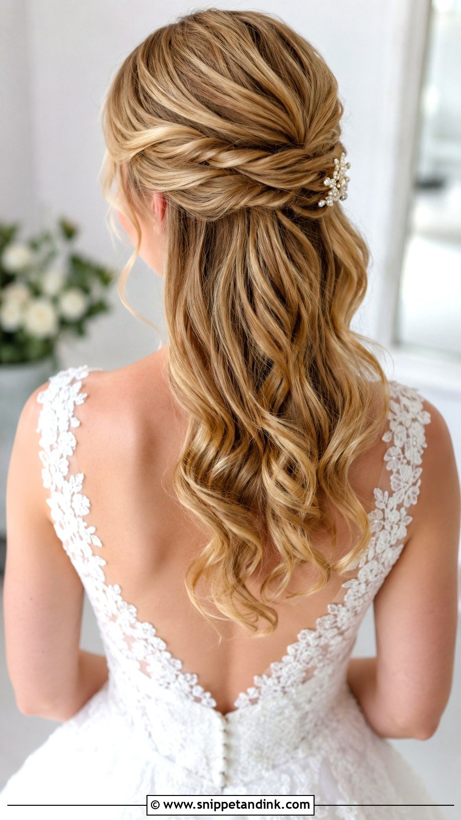 Half Up Half Down With Twisted Crown - Snippet and Ink - 30 Half-Up Half-Down Bridal Hairstyles