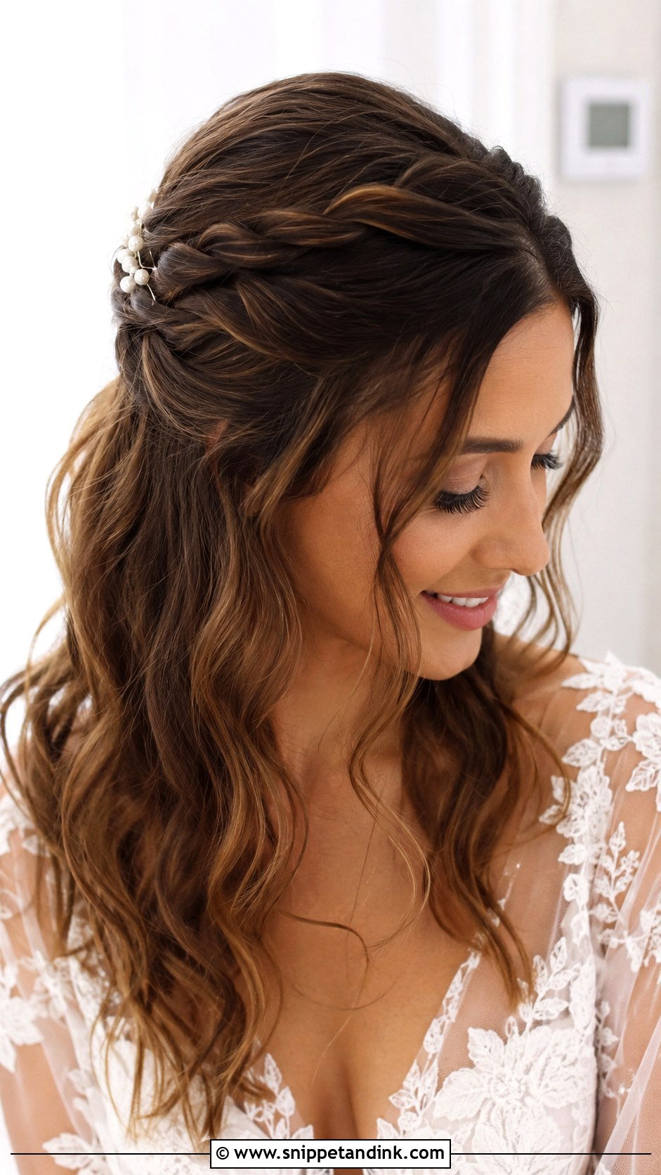 Half Up Half Down With Twisted Crown - Snippet and Ink - 20 Bridal Hair Front View Ideas