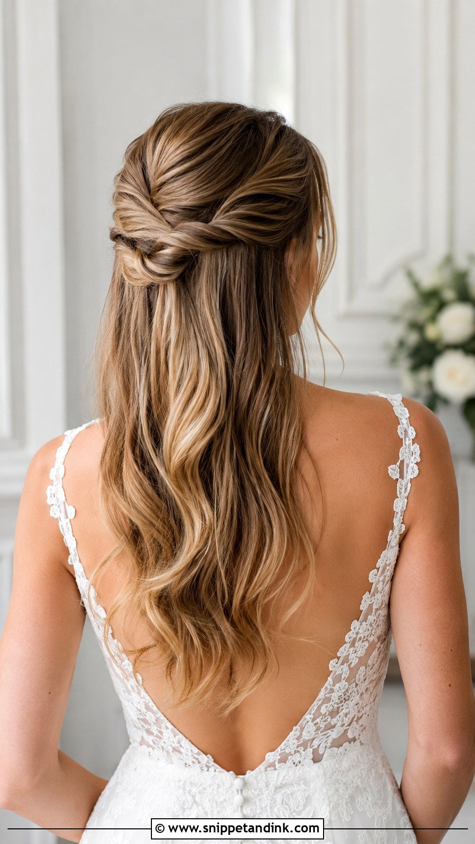 Half Up Half Down With Twisted Knot - Snippet and Ink - 35 Bridal Half-Up Half-Down Hair Ideas