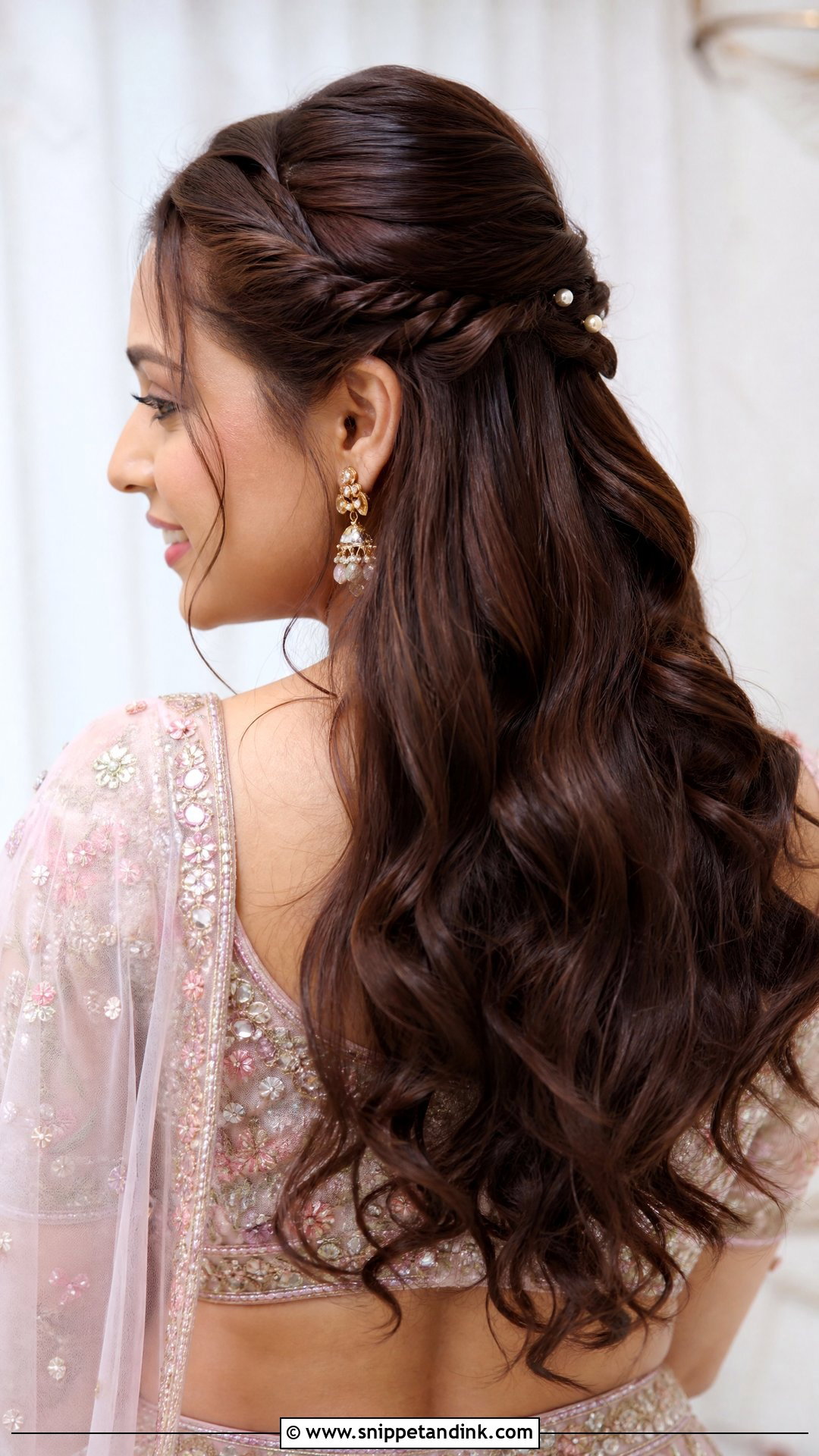 Half Up Half Down With Twisted Sections - Snippet and Ink - 20 Open Hairstyle for Wedding Functions Ideas