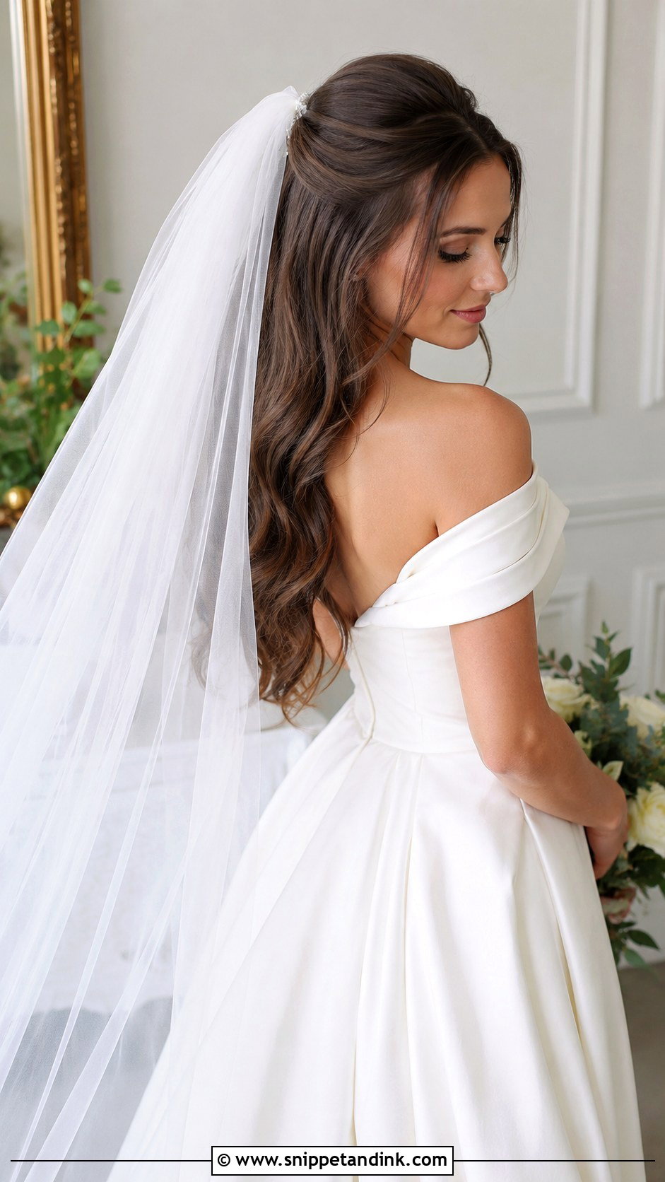 Half Up Half Down With Veil - Snippet and Ink - 25 Half-Up Half-Down Hair for Wedding Ideas