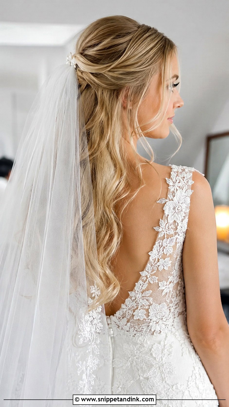 Half Up Half Down With Veil - Snippet and Ink - 25 Half-Up Half-Down Wedding Hair Front Pic Ideas