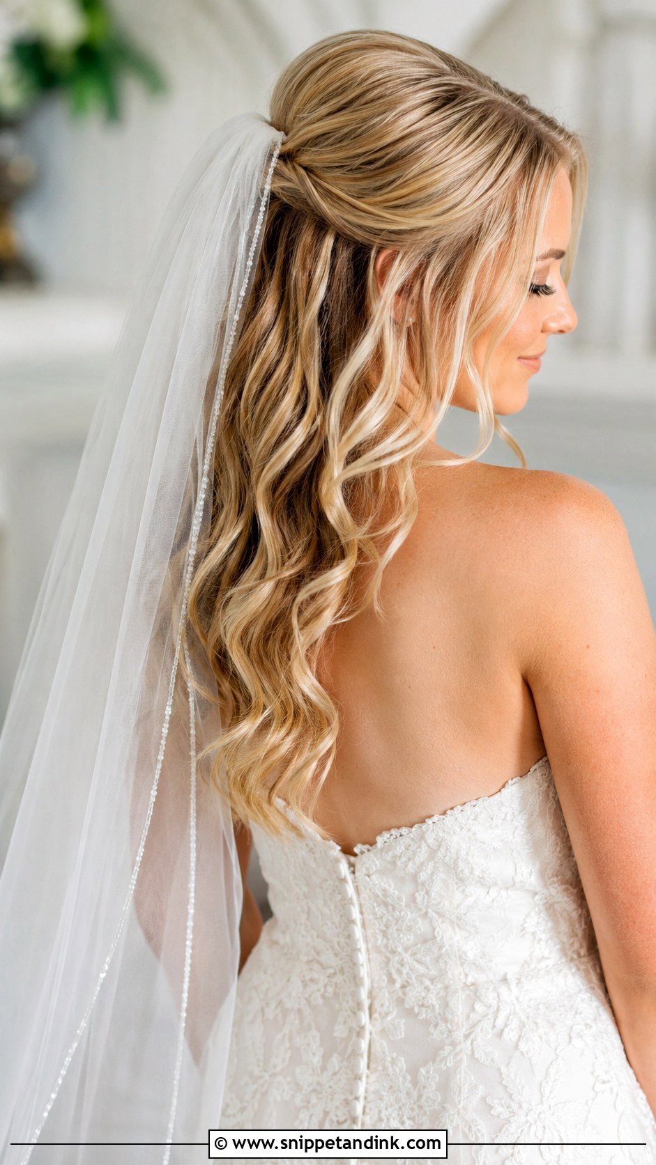 Half Up Half Down With Veil - Snippet and Ink - 30 Half-Up Half-Down Bridal Hairstyles