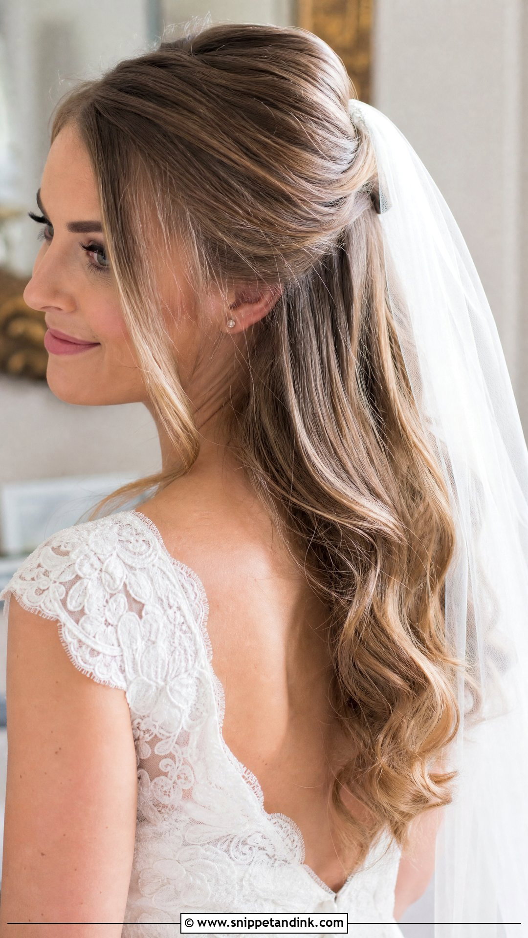 Half Up Half Down With Veil - Snippet and Ink - 20 Hair with Veil Ideas
