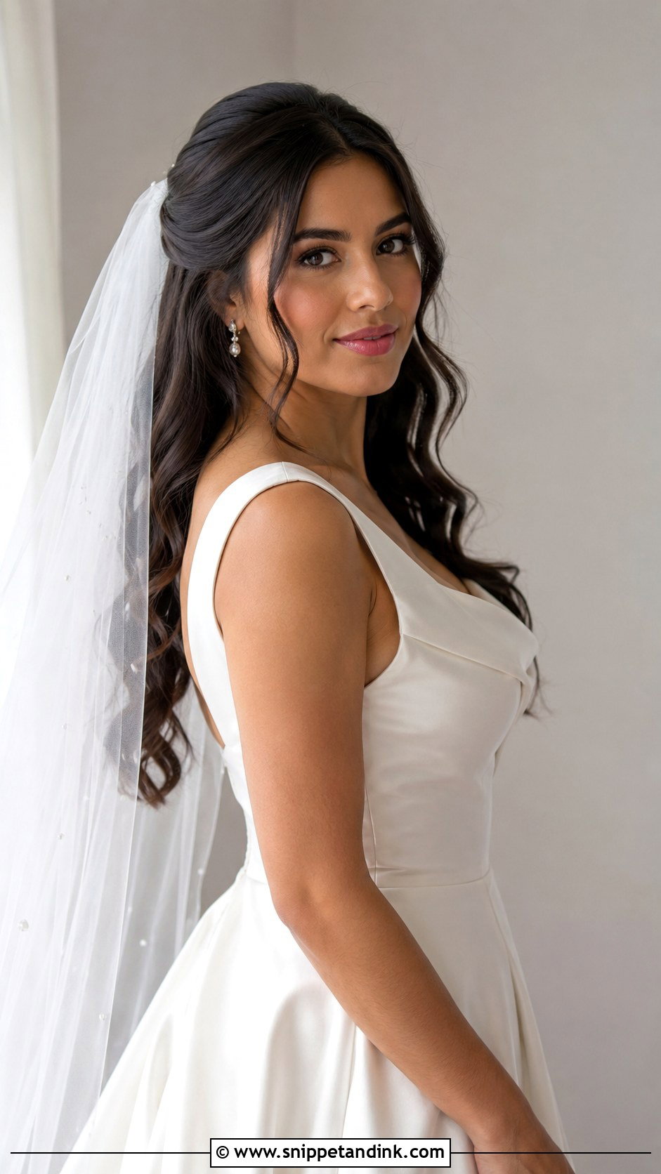 Half Up Half Down With Veil - Snippet and Ink - 35 Half-Up Half-Down Wedding Hair Ideas