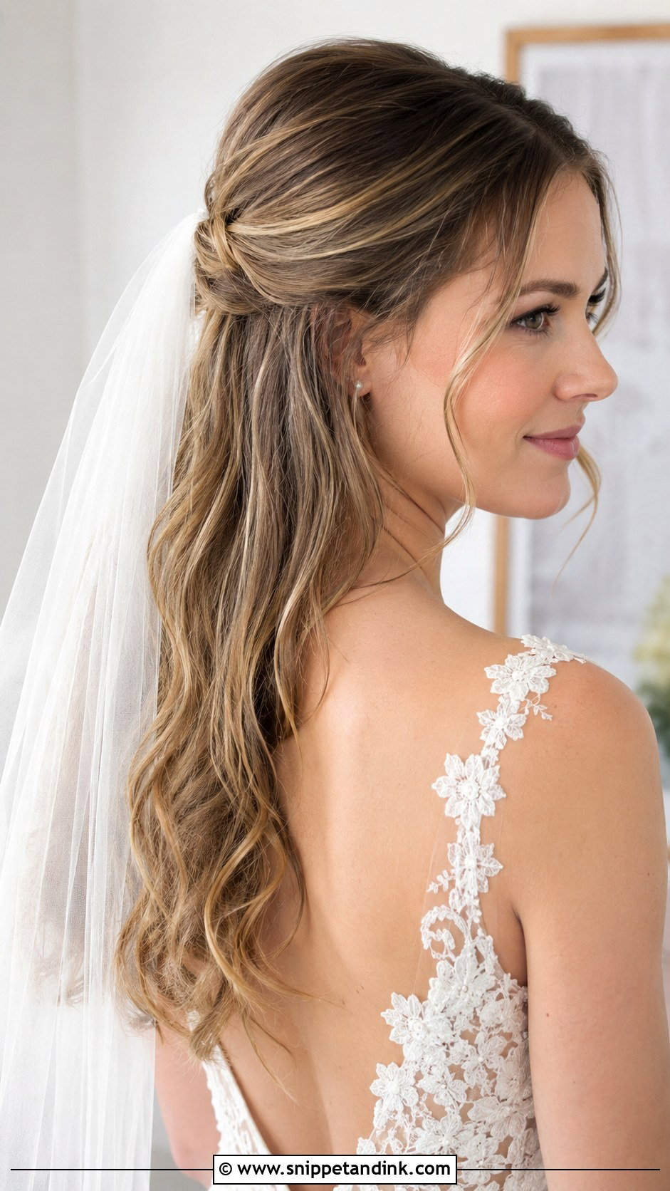 Half Up Half Down With Veil - Snippet and Ink - 20 Hairstyles with Veil