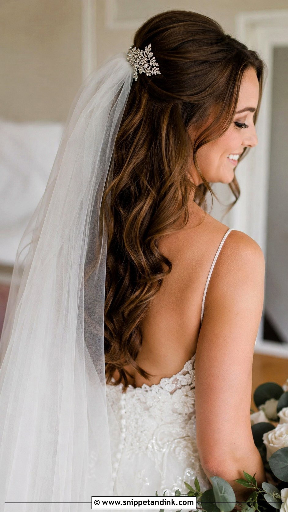 Half Up Half Down With Veil - Snippet and Ink - 20 Half Wedding Hair Ideas