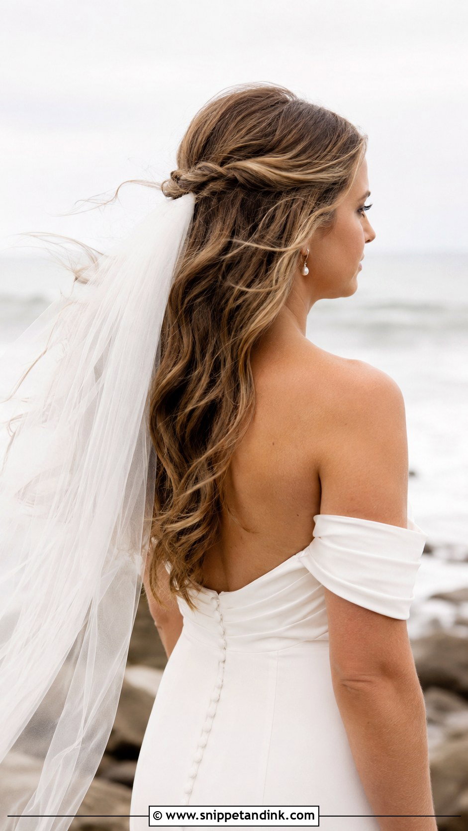 Half Up Half Down With Veil - Snippet and Ink - 20 Half-Up Beach Wedding Hair Ideas
