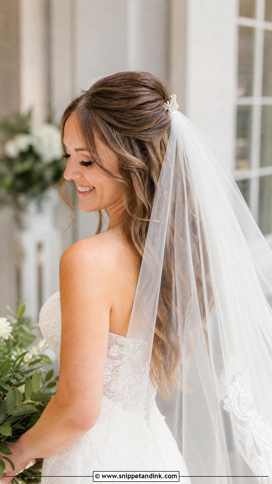 Half Up Half Down With Veil - Snippet and Ink - 20 Half-Up Half-Down Wedding Hair Bride Ideas