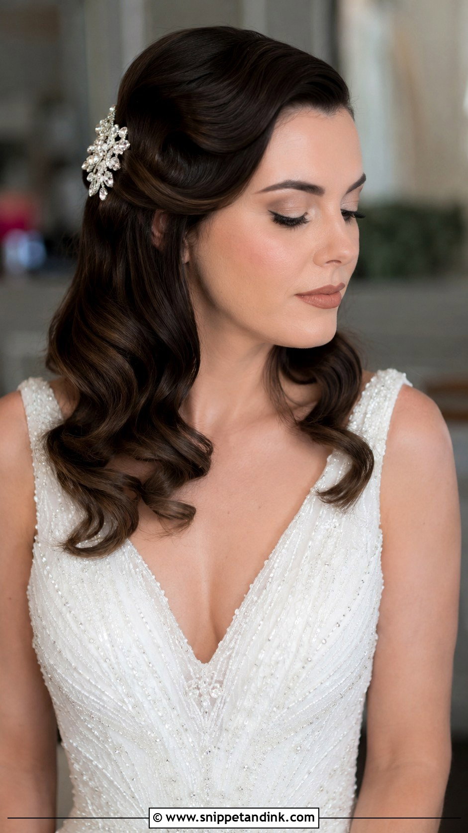 Half Up Half Down With Vintage Waves - Snippet and Ink - 30 Half-Up Half-Down Bride Hairstyles
