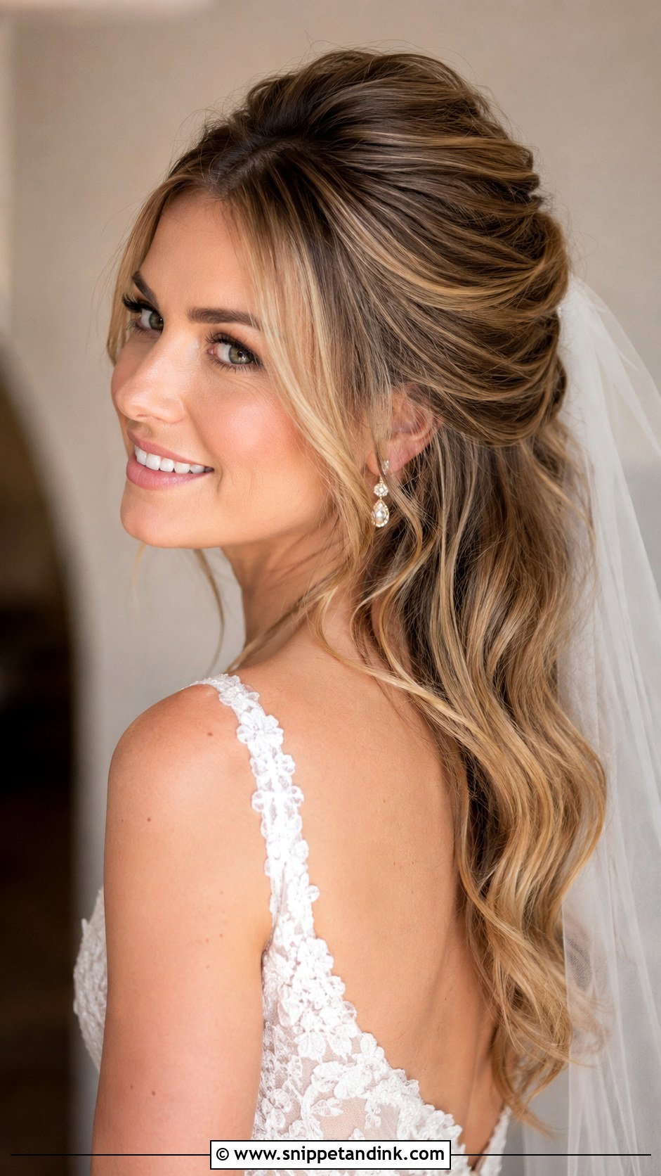 Half Up Half Down With Volume Crown - Snippet and Ink - 20 Shoulder Length Half-Up Half-Down Wedding Hair Ideas