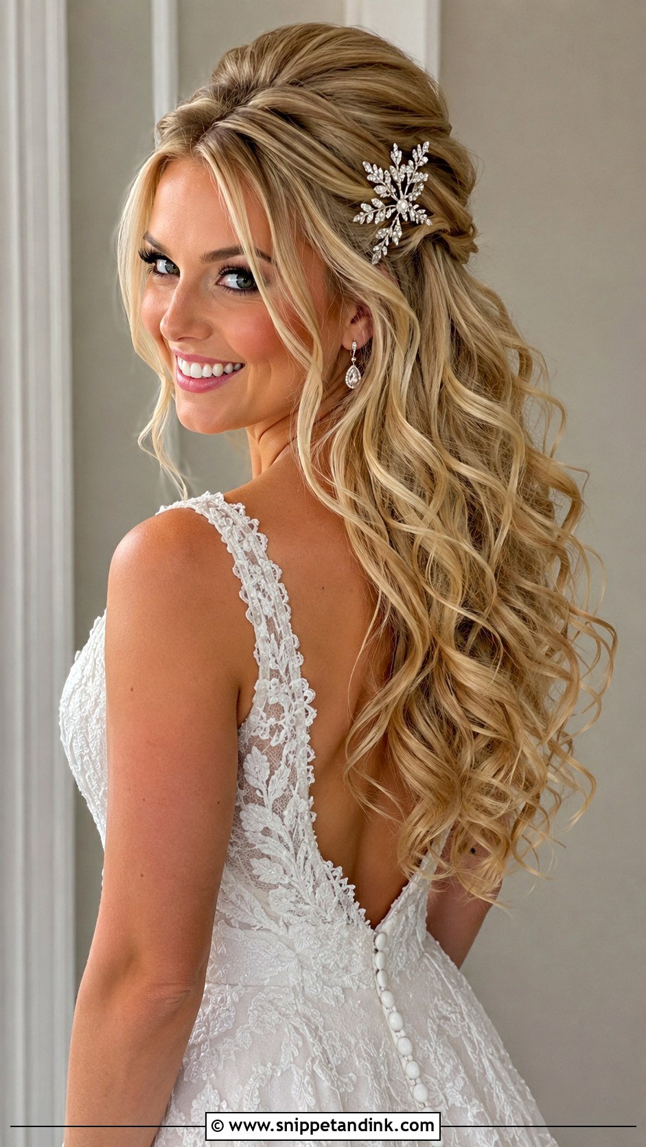 Half Up Half Down With Volume and Curls - Snippet and Ink - 35 Bridal Half-Up Half-Down Hair Ideas