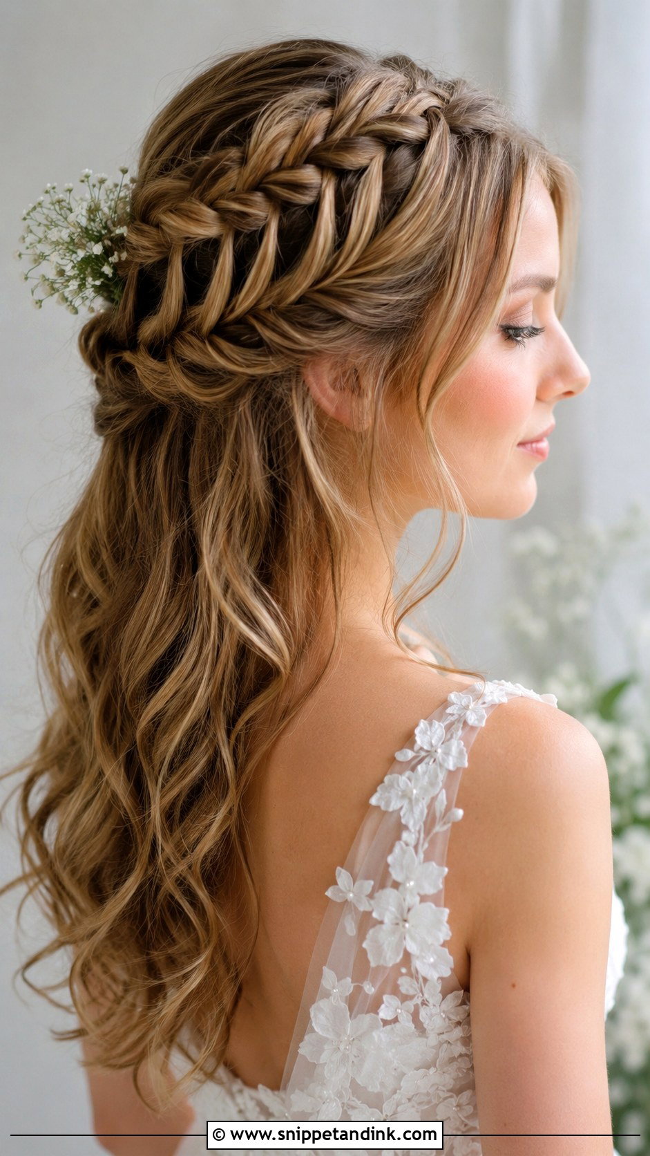 Half Up Half Down With Waterfall Braid - Snippet and Ink - 30 Half-Up Half-Down Bride Hairstyles