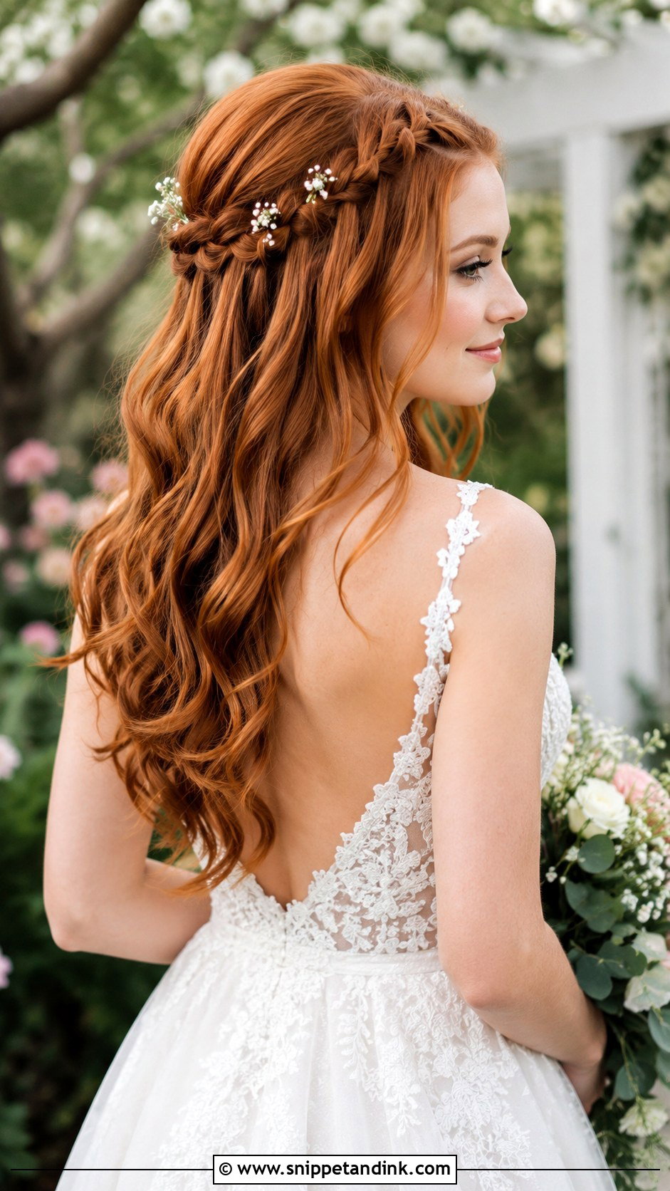Half Up Half Down With Waterfall Braid - Snippet and Ink - 35 Half-Up Half-Down Wedding Hairstyles