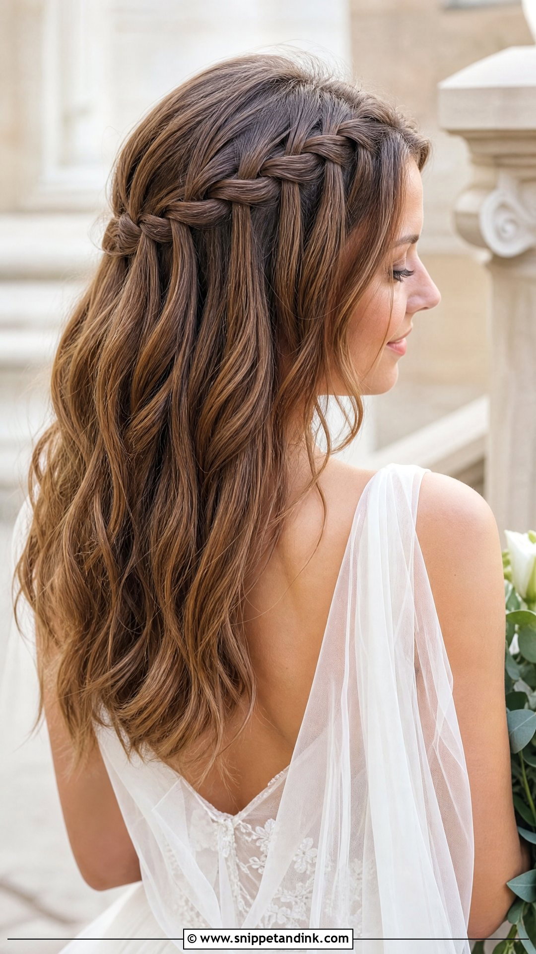 Half Up Half Down With Waterfall Braid - Snippet and Ink - 20 Half-Up Half-Down Brides Hairstyles