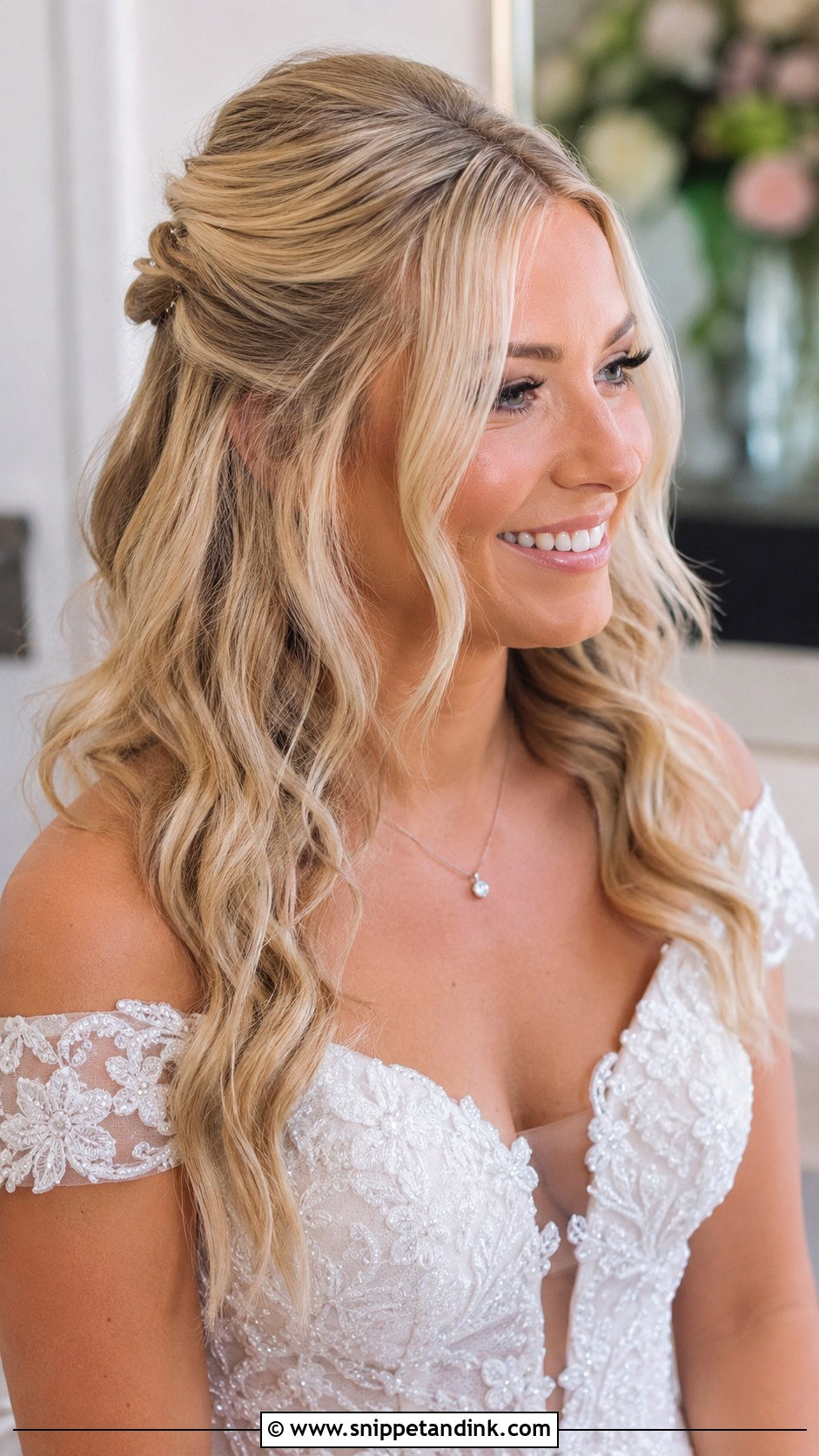 Half Up Half Down With Waves - Snippet and Ink - 20 Simple Bridal Hair Down Ideas