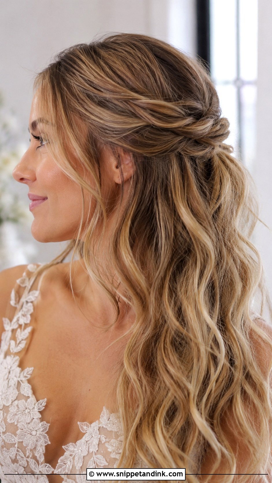 Half Up Half Down With Waves - Snippet and Ink - 25 Easy Wedding Guest Hair Ideas