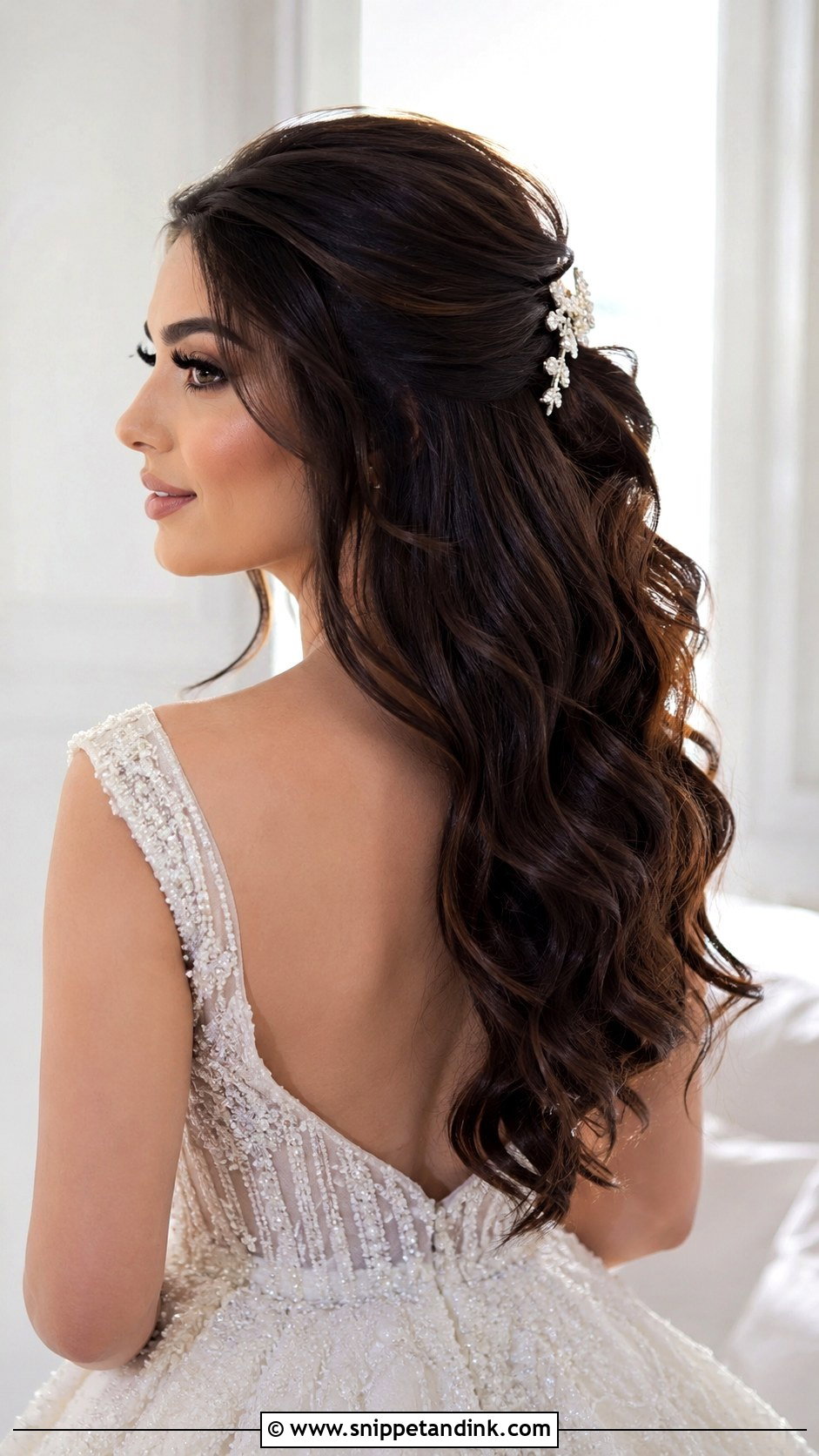 Half Up Half Down With Waves - Snippet and Ink - 25 Muslim Bridal Hairstyles