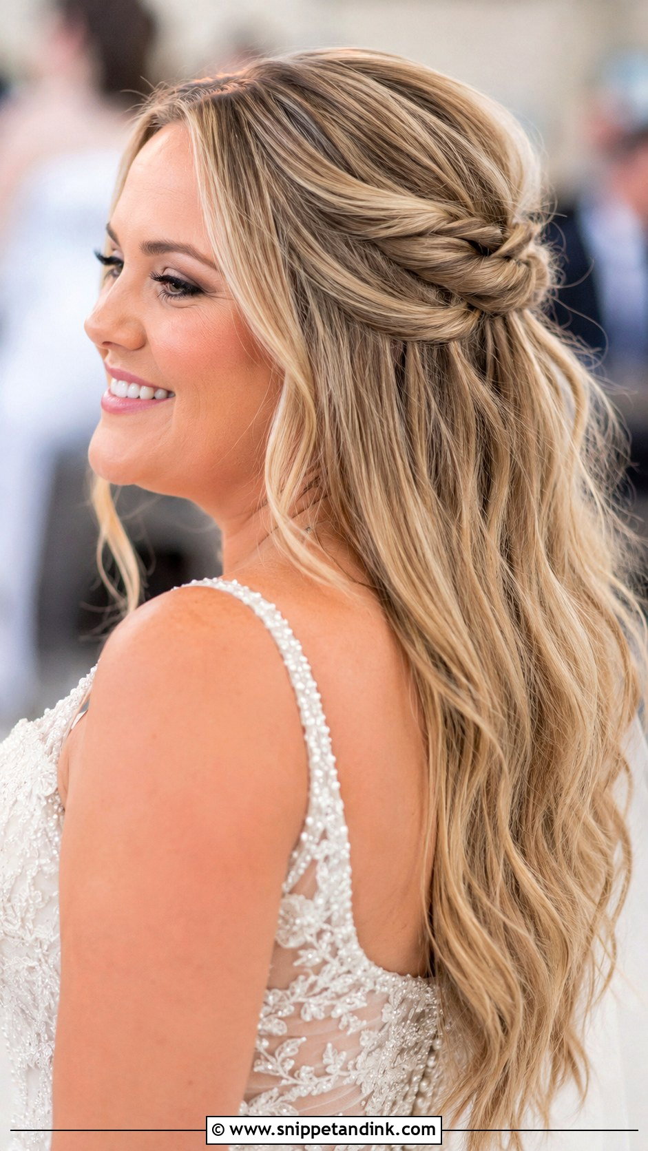 Half Up Half Down With Waves - Snippet and Ink - 25 Round Face Hairstyles for Wedding
