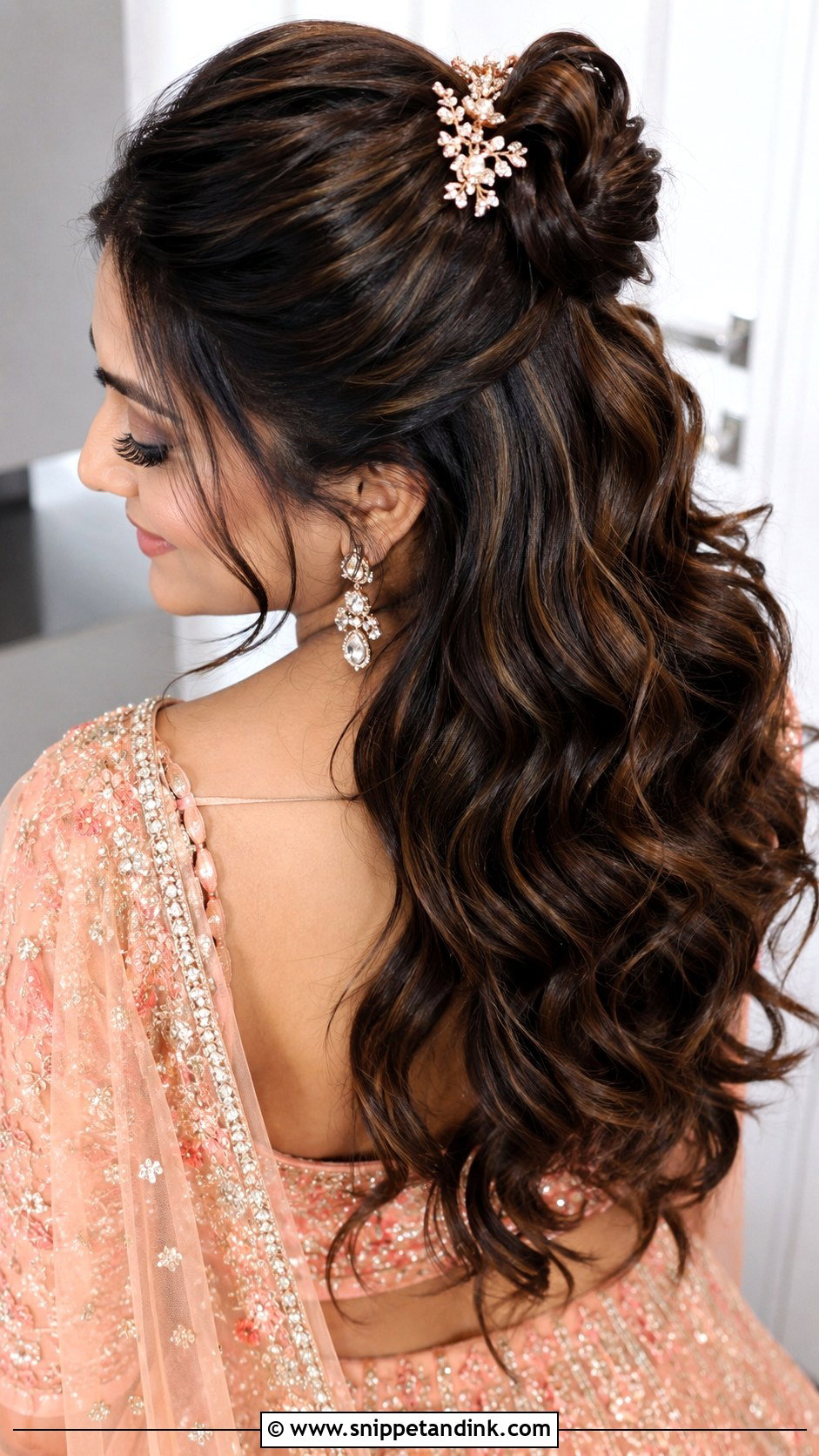 Half Up Half Down With Waves - Snippet and Ink - 25 Trendy Indian Wedding Hairstyles
