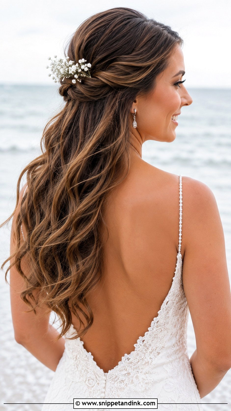 Half Up Half Down With Waves - Snippet and Ink - 20 Beachy Wedding Hair Ideas