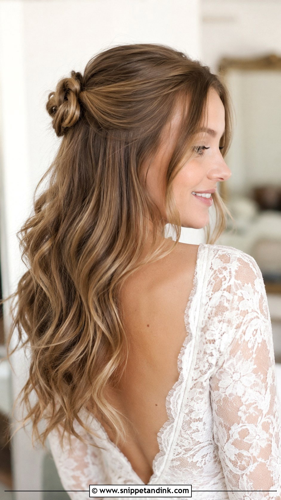 Half Up Half Down With Waves - Snippet and Ink - 30 Engagement Hair Ideas