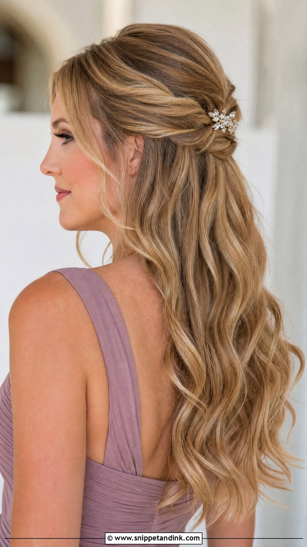 Half Up Half Down With Waves - Snippet and Ink - 30 Mom of Bride Hairstyles