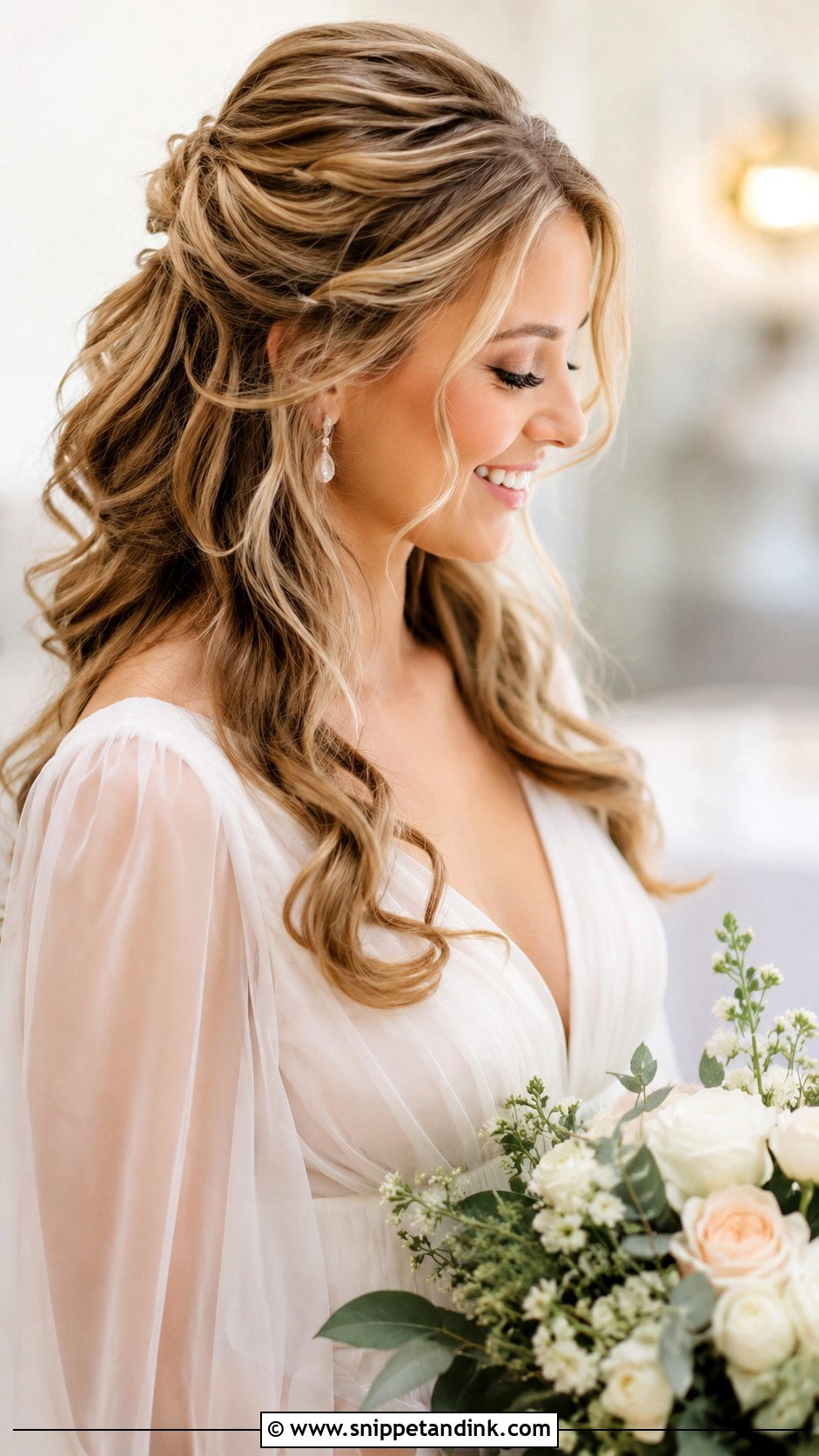Half Up Half Down With Waves - Snippet and Ink - 30 Simple Hairstyles for Wedding