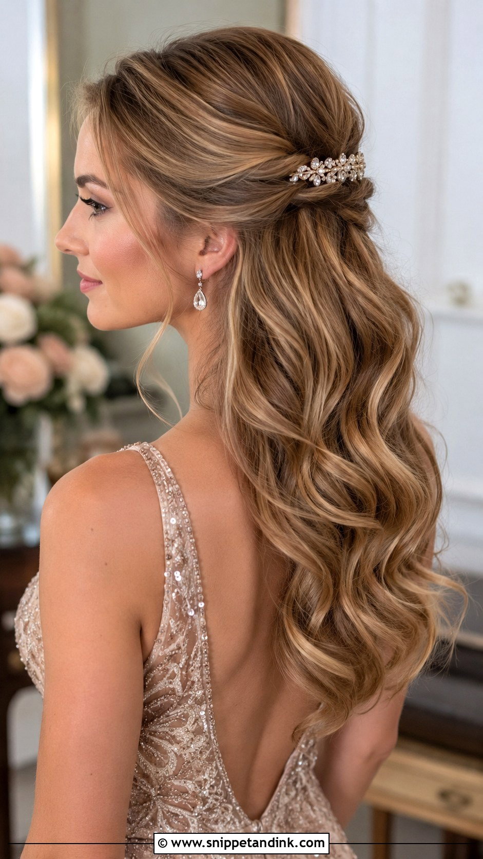 Half Up Half Down With Waves - Snippet and Ink - 20 Black Tie Wedding Hair Ideas
