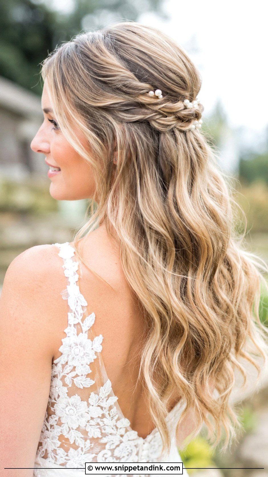 Half Up Half Down With Waves - Snippet and Ink - 20 Elopement Hairstyles