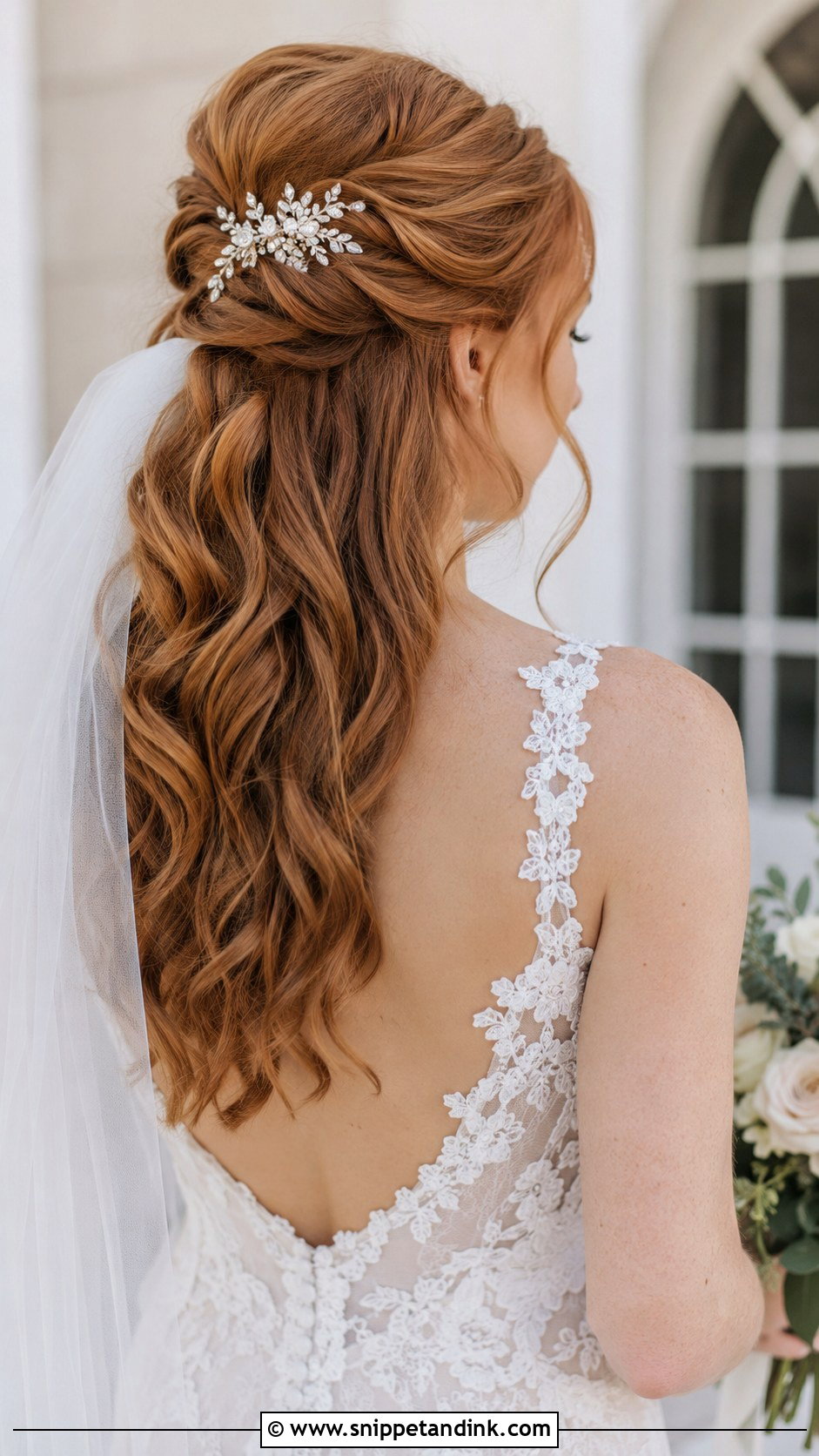 Half Up Half Down With Waves - Snippet and Ink - 20 Round Face Bridal Hairstyles