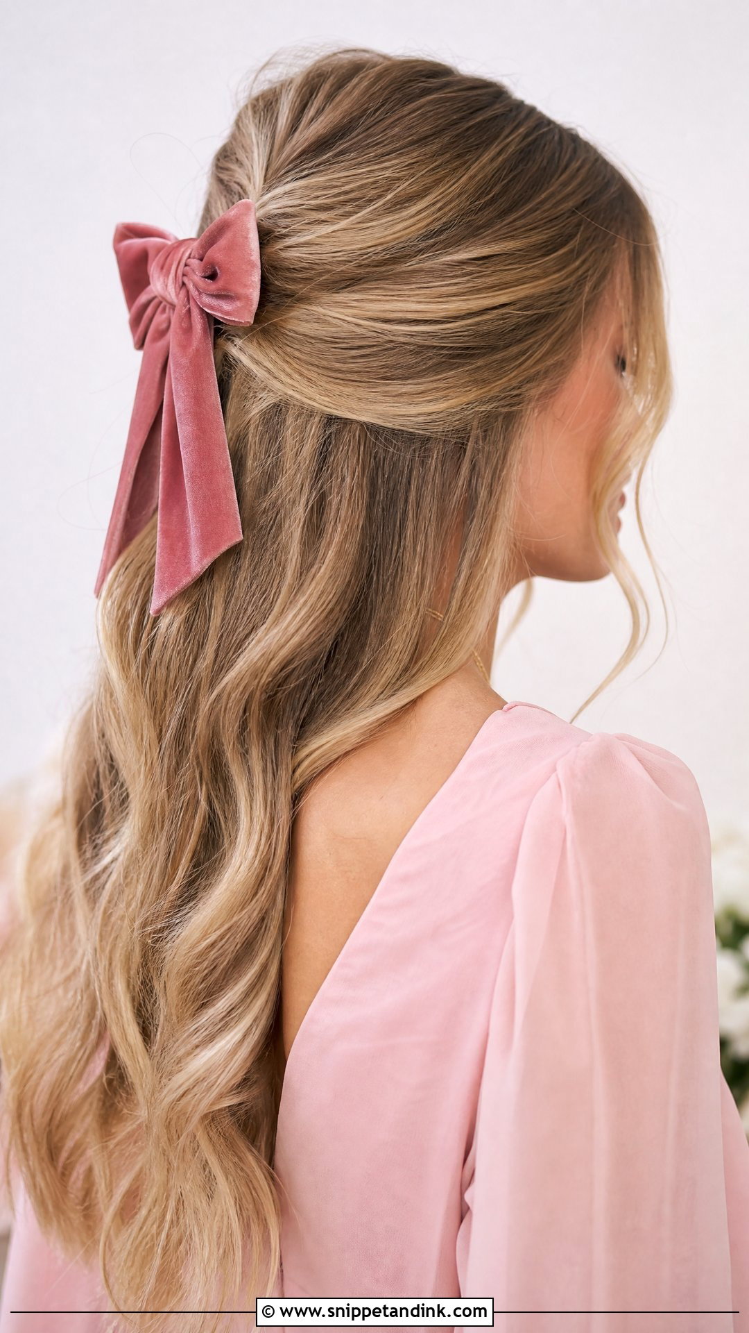 Half Up Half Down With a Bow - Snippet and Ink - 20 Wedding Guest Hairstyles 2025