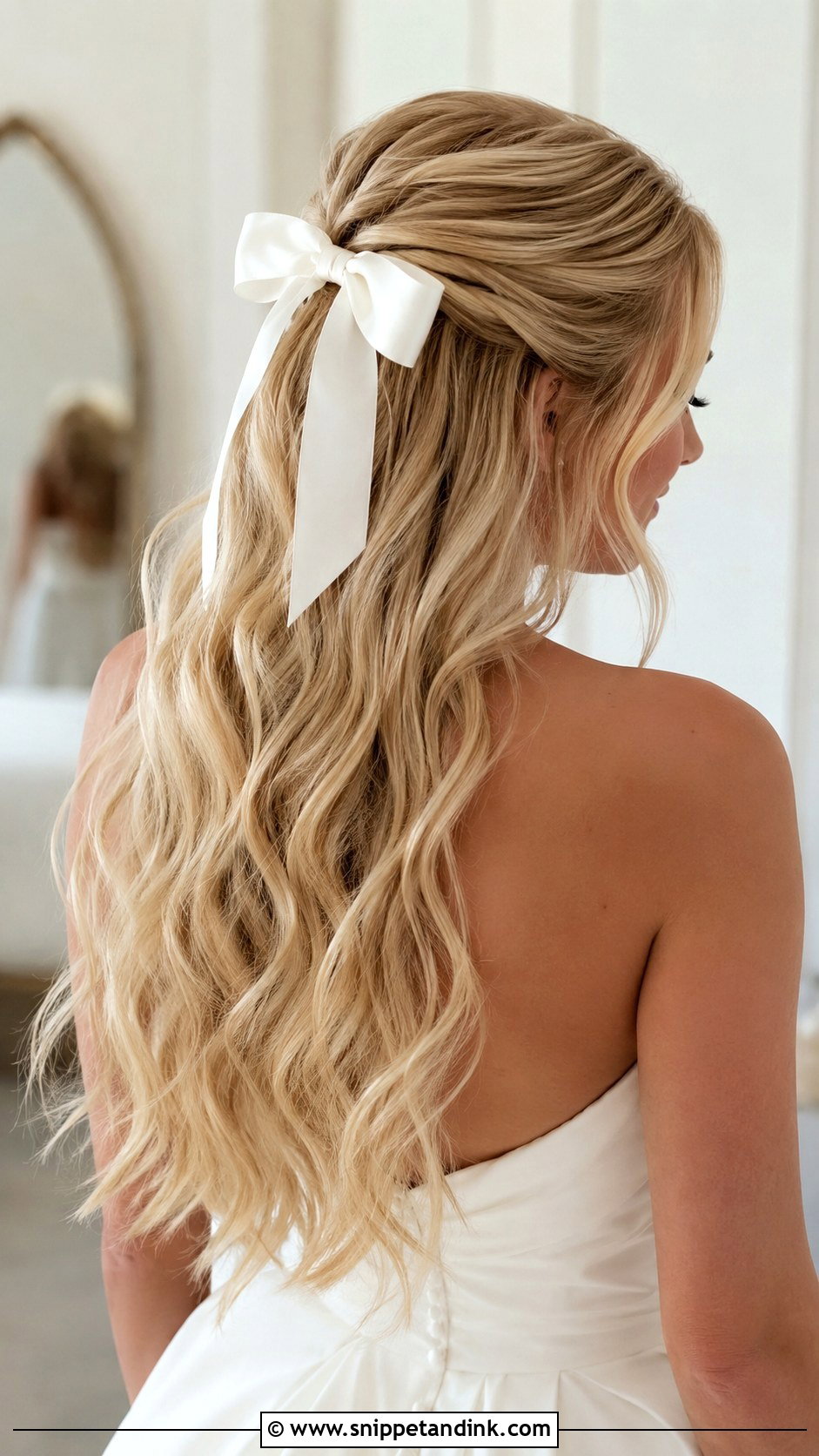 Half Up Half Down With a Satin Bow - Snippet and Ink - 20 Wedding Hair with Bow Ideas
