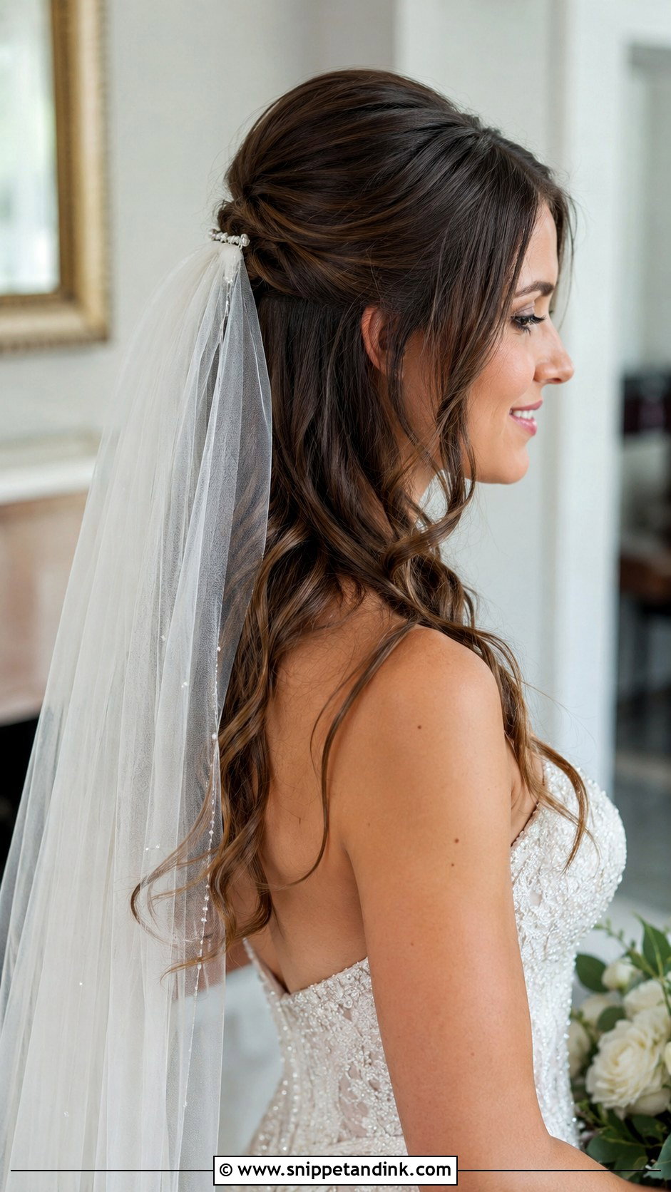 Half Up Half Down With a Veil - Snippet and Ink - 25 Veil Hair Down Ideas