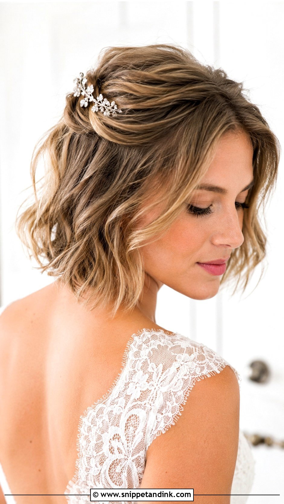 Half Up Half Down for Chin Length Hair - Snippet and Ink - 25 Hairstyles for Short Hair for Wedding