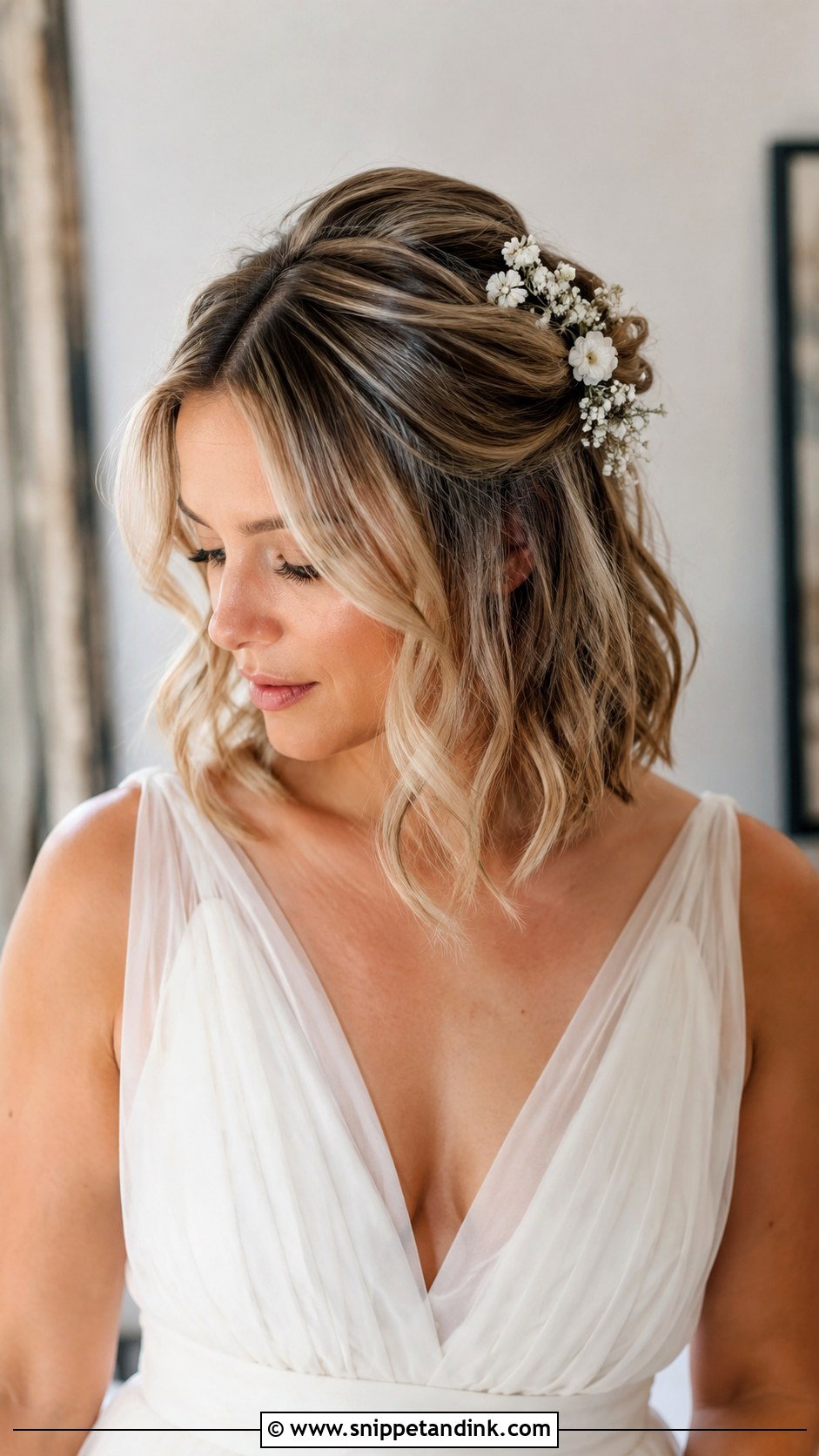 Half Up Half Down for Short Hair - Snippet and Ink - 25 Wedding Hair Ideas for Short Hair