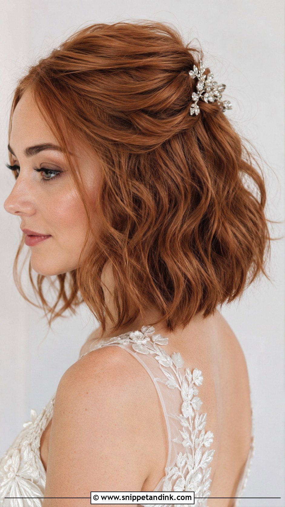 Half Up Half Down for Short Hair - Snippet and Ink - 20 Updo Wedding Hairstyles for Short Hair