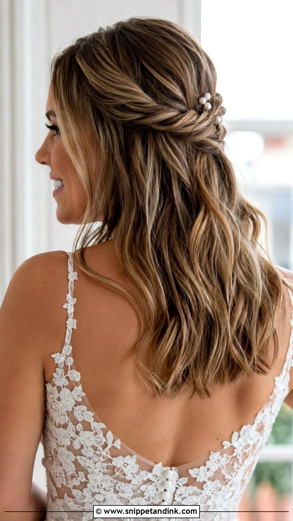 Half Up Half Down on a Lob - Snippet and Ink - 25 Hair Styles for Short Hair Wedding